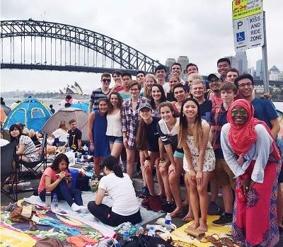 Clark School of Engineering students on study abroad pose in front of bridge in Sydney, Australia.